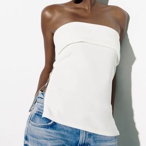 Zara Strapless Zippered Top White Size Small